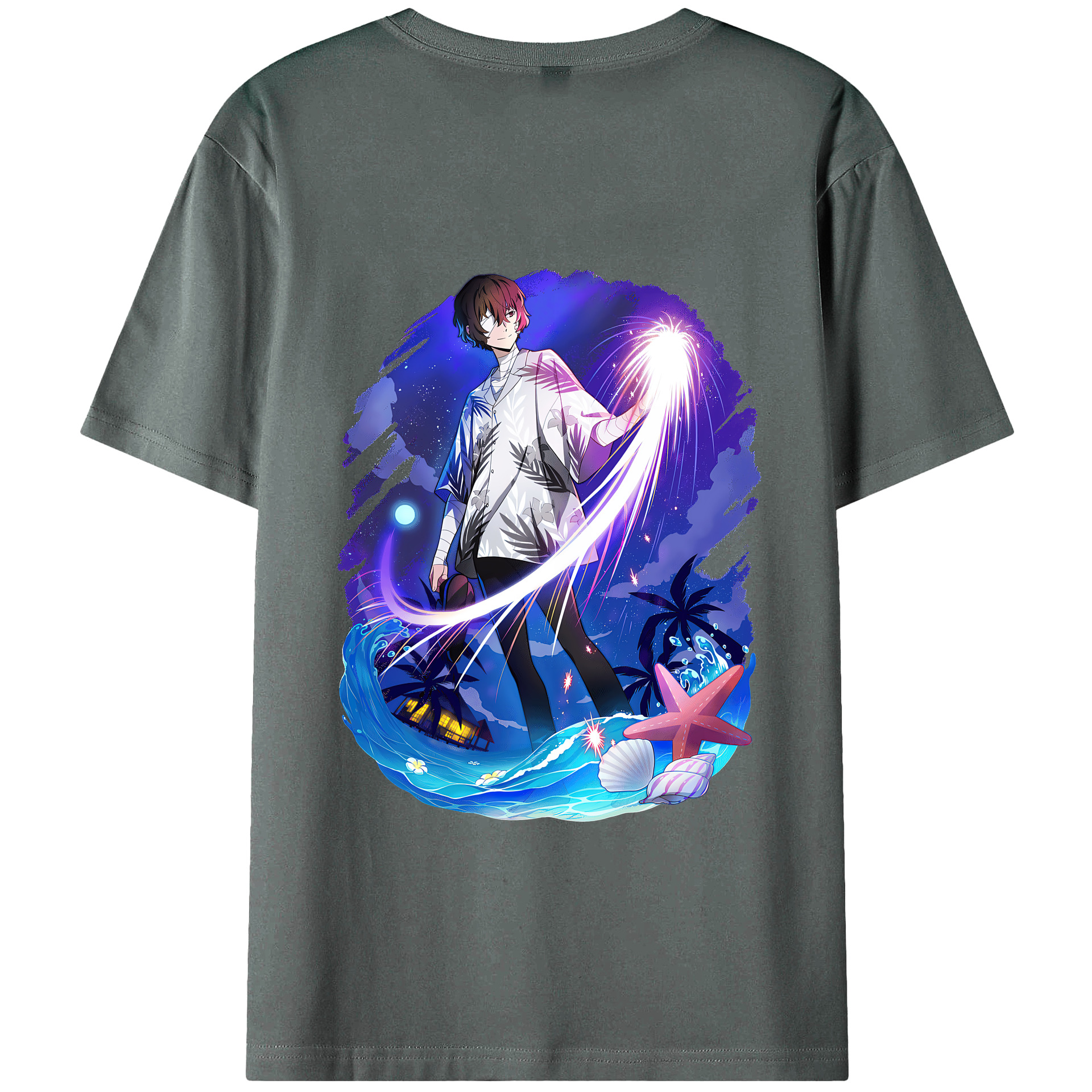 （画像用） 文豪ストレイドッグス Bungo Stray Dogs 綿100％ メンズ半袖Tシャツ（バックプリント） 通気性